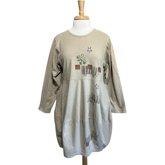 Blue Fish Double Pocket Bounce Mushroom Tunic Dress Bubble Hem Hand Painted M/L - Picture 1 of 9